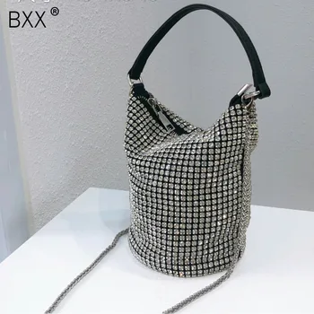 

[BXX] Rhinestone Evening Bags Women 2020 Luxury Brand Designer Party Purse Ladies Chain Bucket Bag Shoulder Crossbody Bag HK136