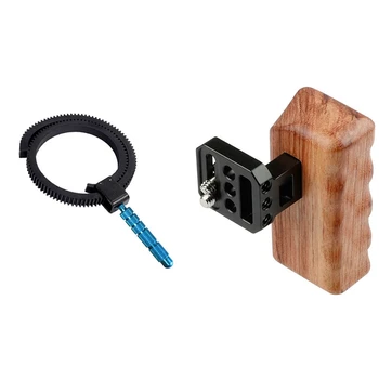

1Pcs Rubber Follow Focus Ring Gear Belt with Plug in Aluminum Alloy & 1Pcs Left Wooden Handle Grip Mount Support