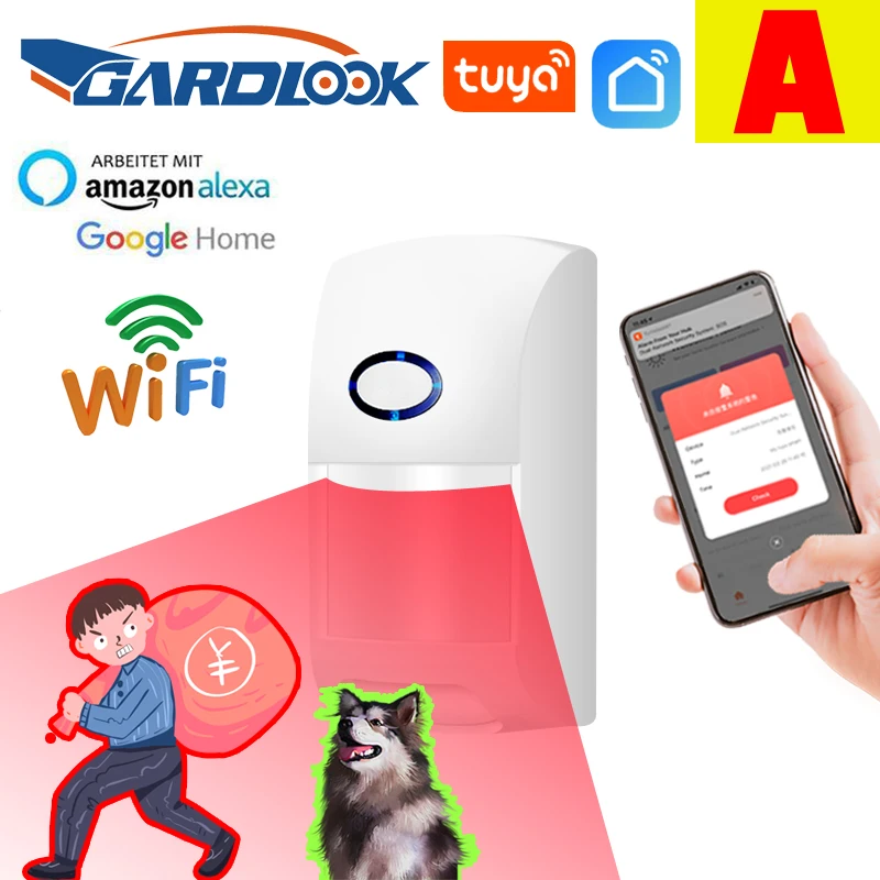 Tuyasmart WiFi Motion Sensor Alarm PIR Infrared Detector Pet Immune Detection Security Anti-thief System Tuya Smart Life APP home security keypad Alarms & Sensors