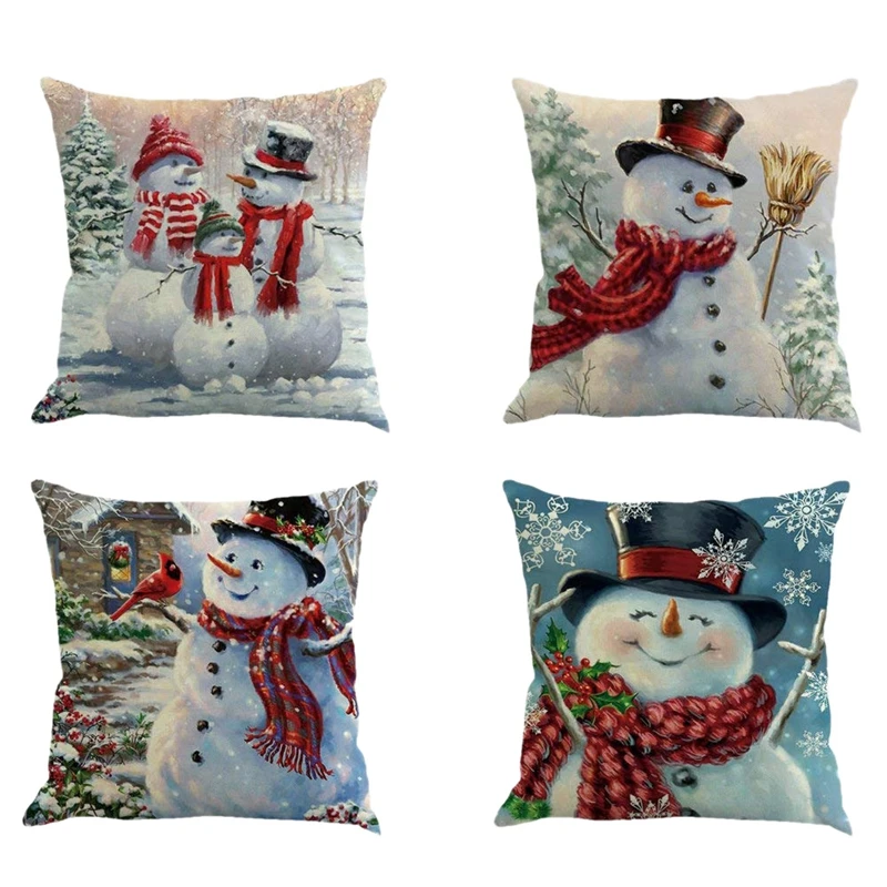 4pcs Happy Christmas Pillow Cover Decorative Cotton Linen Sofa Pillow Case Cushion Cover Pumpkin Ghosts Pillowcases Home Decor C