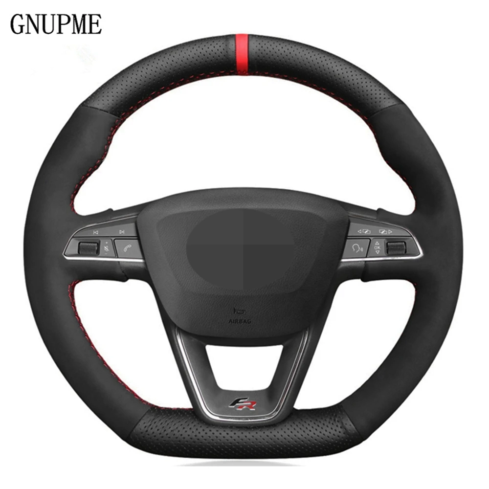 DIY Hand stitched Black Suede Car Steering Wheel Cover For  Seat Leon Cupra R Leon ST Cupra Leon ST Cupra Ateca Cupra Ateca FR