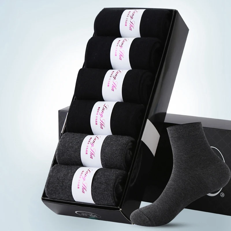 6 pairs Men's Cotton Socks Business Men Deodorant Crew Socks Breathable Male Solid Color