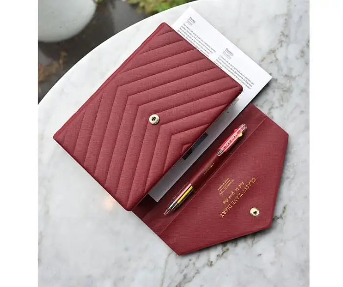 Недатированный стильный волнистый дневник крутой Бизнес Модный кошелек сумка стиль журнал книга Сделай Сам ежедневник 192P - Цвет: burgundy