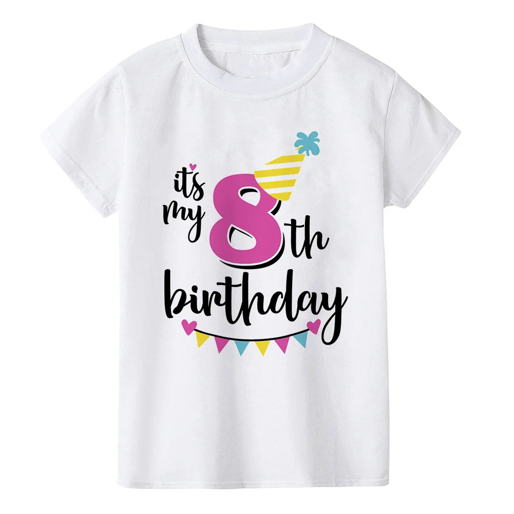 Детская футболка «С Днем Рождения», забавная футболка для маленьких мальчиков и девочек с принтом в виде цифры 1-8 на день рождения, летняя модная детская Праздничная футболка, одежда - Цвет: KE52-KSTWH-