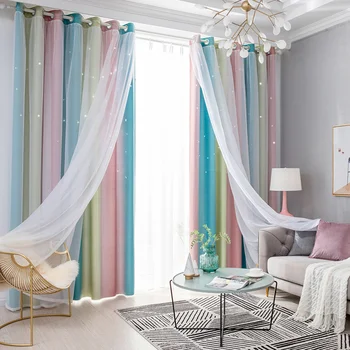 

2Pcs Curtain Double-Layer Creative Gradient Window Curtains Sunshade Curtains Window Drapes for Home