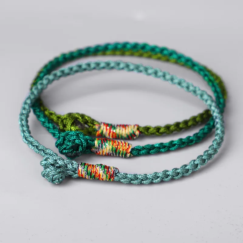 Handmade Lucky Green Bracelets & Bangles for Women Men Tibetan Buddhist Hand Braided Knots Rope Adjustable Bracelets