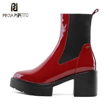 

Prova Perfetto Fashion Ankle Boots For Women Thick Heel Spring Autumn Flock Platform Shoes High Heels Black Slip On Ladies Boots