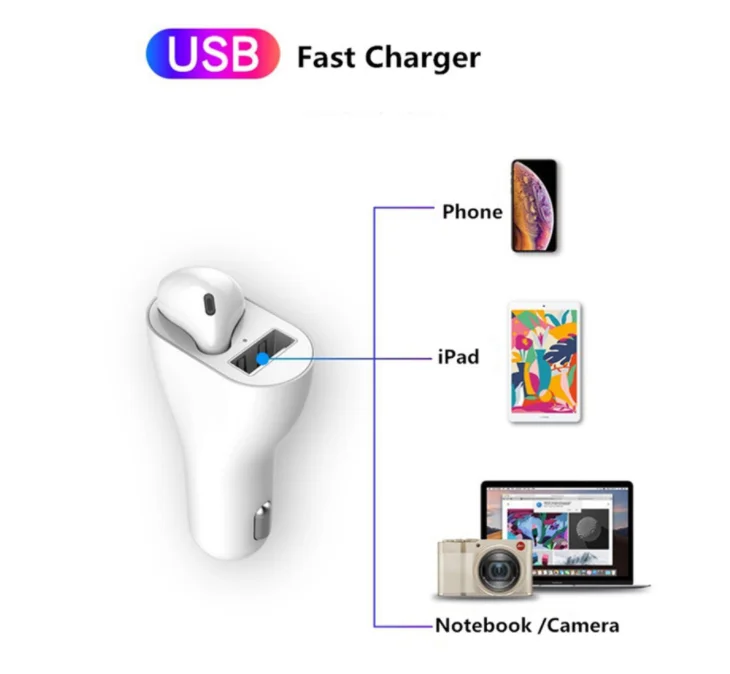 CSTINKJET универсальное автомобильное зарядное устройство USB Bluetooth наушники 2 в 1 быстрая зарядка автомобиля Bluetooth одно ухо автомобиля беспроводная гарнитура