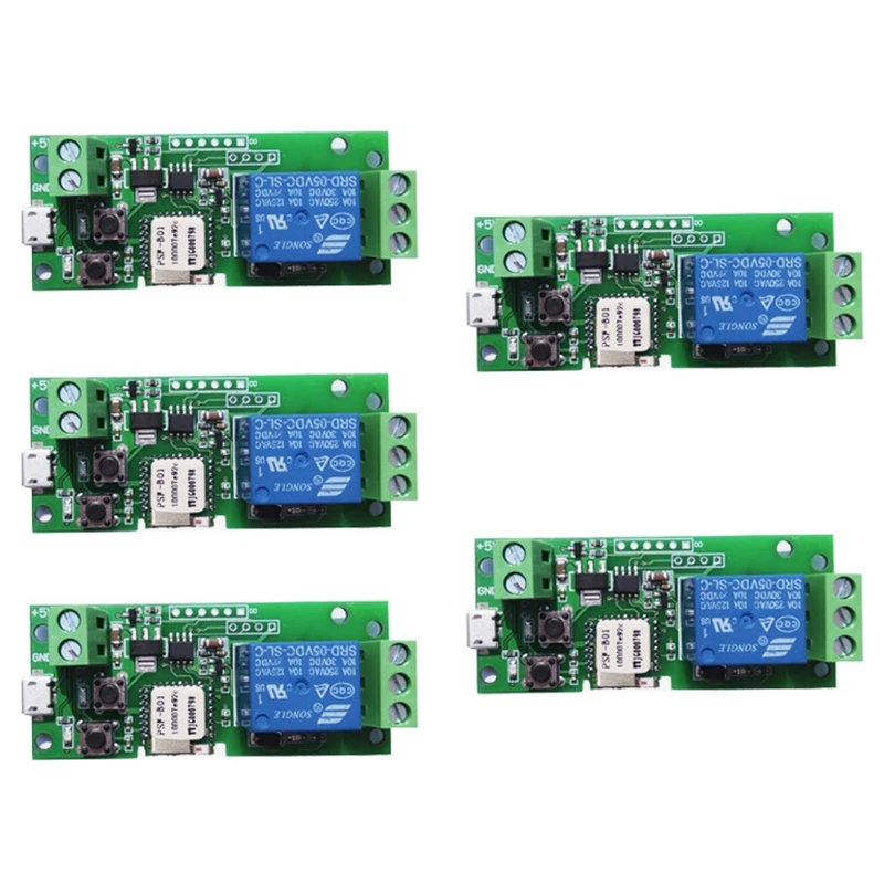 

HOT-5Pcs Wifi Switch Module Inching Self Locking Wireless Relay Smart Home Automation For Computer Access Dc5V 1 Channel