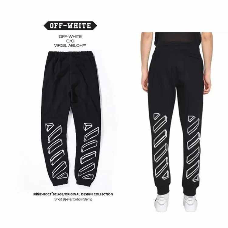 

Europe And America Ow Popular Sketch Lines Sweatpants Trousers plus Velvet Casual Versatile Men And Women Athletic Pants