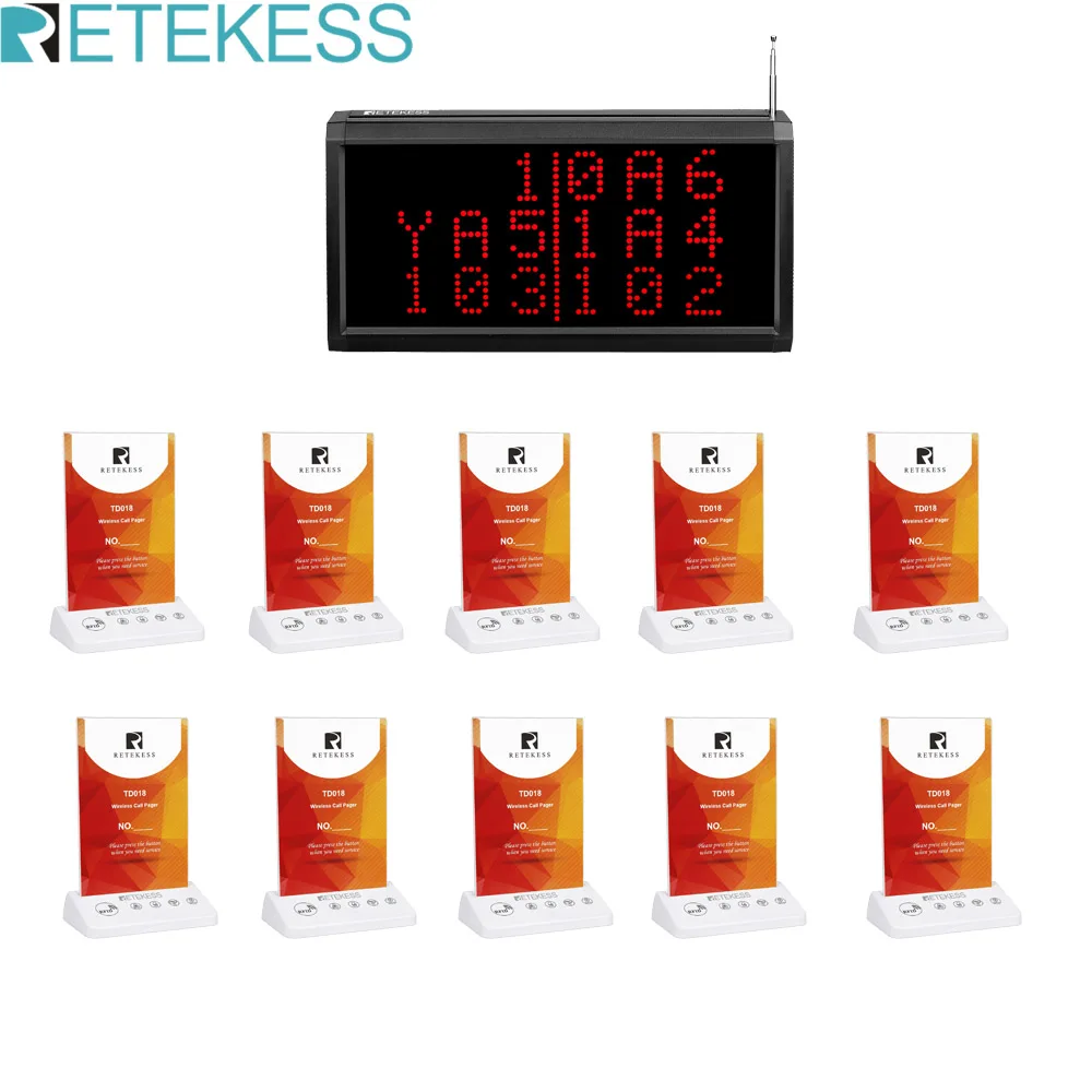 

Retekess TD124 Wireless Calling Receiver +10Pcs TD018 Call Button Pager Table Card 433MHz RFID Features For Restaurant Bar