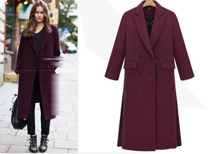 British New Spring / Winter Women Simple Grey White Woolen Cashmere Long Coat Maxi Female Overcoat Casacos Manteau Femme