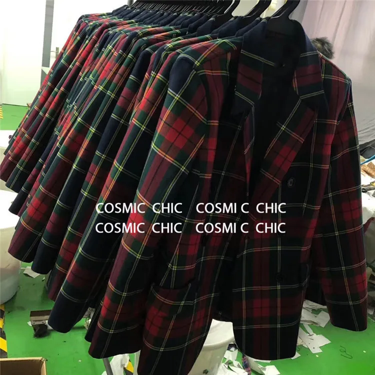 Cosmicchic 2109 осень-зима Для женщин красный шерстяной пиджак в шотландскую клетку двубортное пальто Винтаж взлетно-посадочной полосы Дизайн Блейзер Пальто или офисный стиль, верхняя одежда для детей