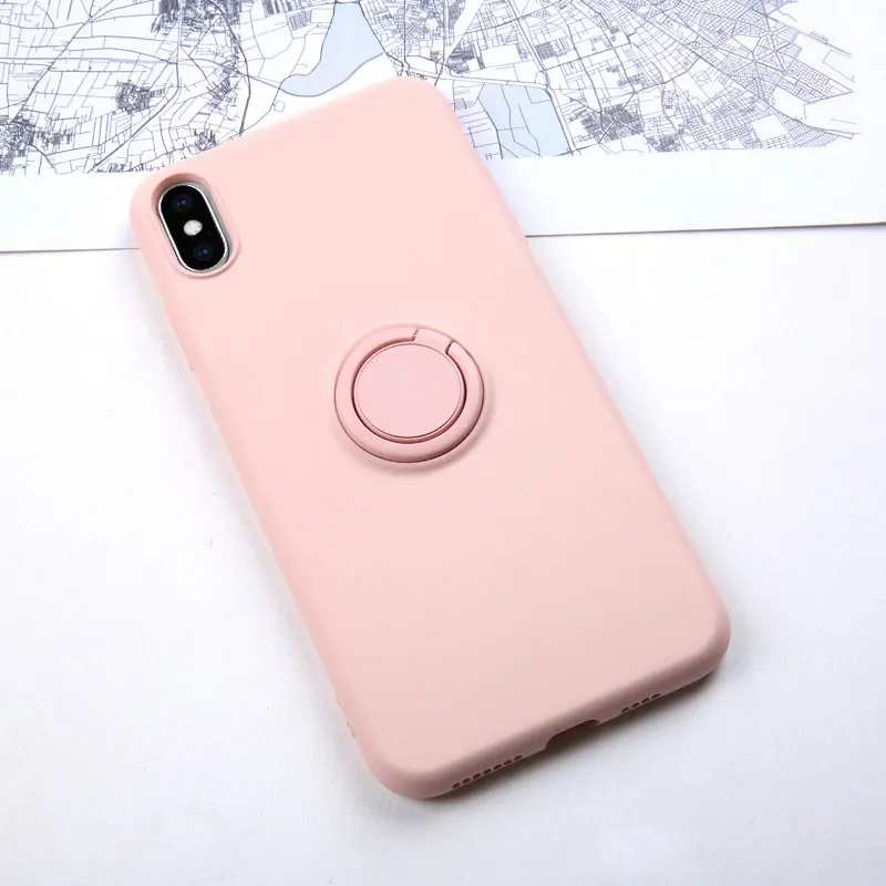 Мягкий силиконовый чехол, чехол для iPhone 7, 8, 6, 6S Plus, X, XS, S, 11 Pro, Max, XR, подставка для телефона, кольцо-держатель, противоударный защитный чехол для iPhone7 On - Цвет: Pink