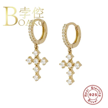 

925 Sterling Silver Cross Drop Earrings For Women Ins Zircon Crystal Earring Earings S925 Jewelry Aretes Aros Circle Pendientes