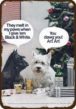 1974 blanco y negro whisky aspecto Vintage signo de Metal lindo Terrier escocés y Westie