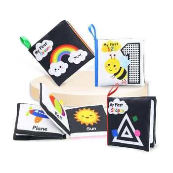 Baby Cloth Books Soft Rustle Sound Black and White Cloth Book Newborn Infant Quiet Books Early Learning Educational Toys 1