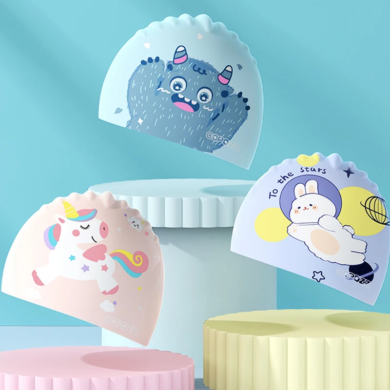 COPOZZ 31203 Swimming Caps High Elastic Lovely Kids Cartoon Fabric Cute Cartoon Animal Ear Protect Boys Girls Swim Pool Diving Cap Hat - Image 6