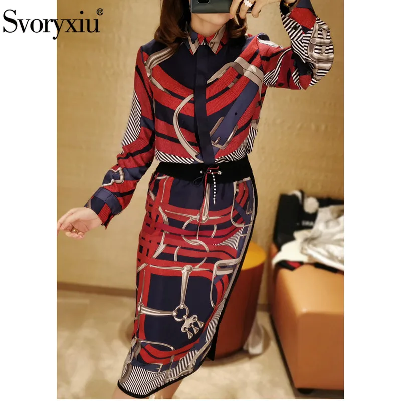 

Svoryxiu Runway Designer Vintage Silk Blouse Shirt Women's Long Sleeve Printed Office Lady Ladies Tops Shirts