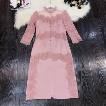 

Elegant Lace Dress Autumn Fashion Designers Woman Clothes 2020 New Fashion Patchwork Transparent Sexy Party Dress Vestidos