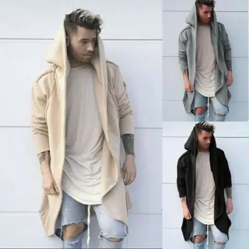 

Winter Men Cardigan Autumn Hooded Wool BlendsWarm Long Coat Jacket Trench Overcoat Solid Outwear