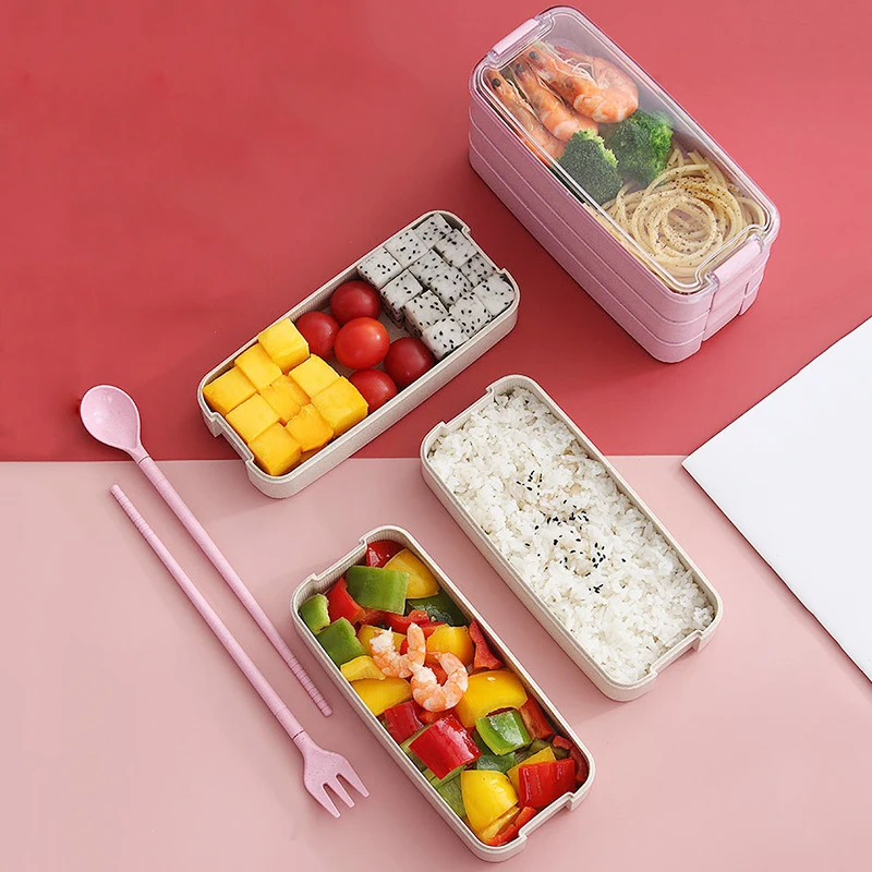 Ланч-бокс для детей Пшеничная солома Bento box BPA бесплатно коробка для хранения еды для перекуса Microwavable Экологически Чистые контейнеры для еды с набором посуды
