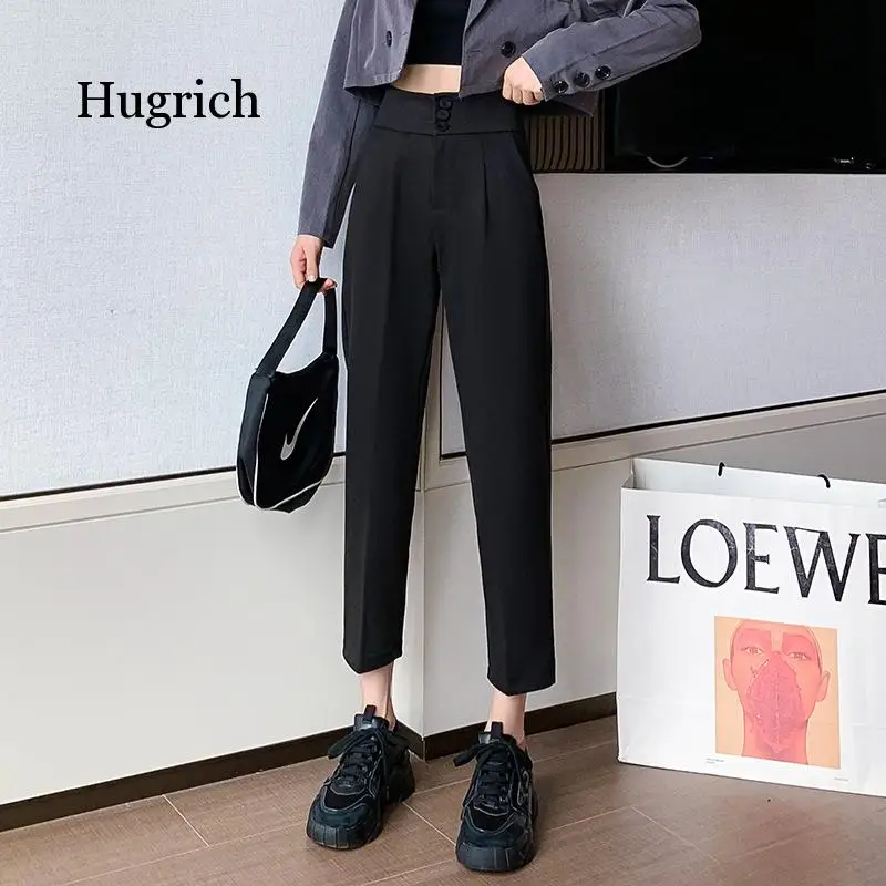 2021 Tweed Pants for Grils Autumn Winter High Waist Loose and Thin Tight Feet Harlem Pants