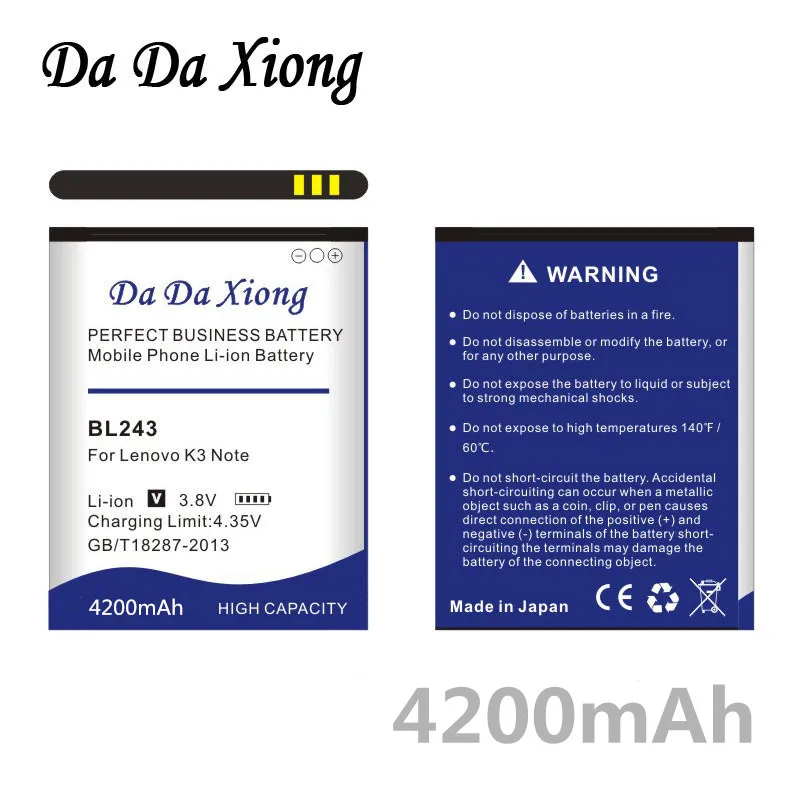 

Original Da Da Xiong 4200mAh BL243 Battery for Lenovo K3 Note K50-T5 A7000 A5500 A5600 A7600