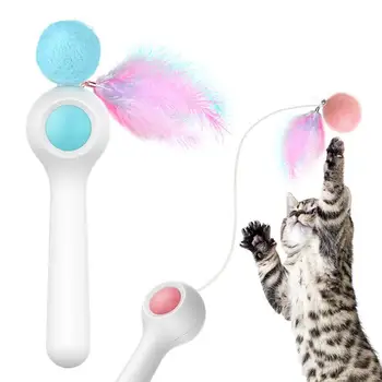

Pet Cat Kitten Automatic Retractable Hanging Feather Plush Ball Stick Teaser Toy