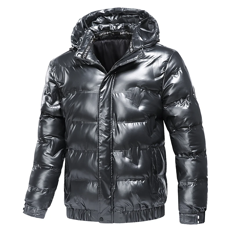 New Bright Leather Winter Men's Jacket Casual Parka Outwear Waterproof Puffer Padding Warm Stand With Hood Outwearing Coat down jacket parka coat parkas coat