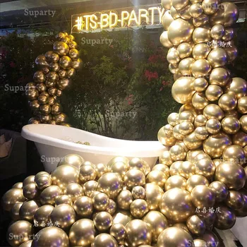 

100pcs 50pcs 10inch Pearl Chrome Metal Balloon Golden Birthday Balloon Arch Wedding Supplies Party Decor Globos