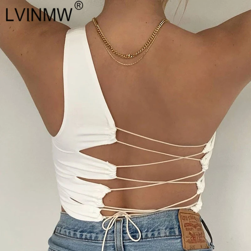 Топ женский Асимметричный на одно плечо со шнуровкой сзади и бантом | Женская