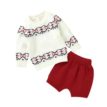 

0-18 Months Newborn Baby Knitted Two Piece Set Tops Elastic Short Pants Baby Boys Girls Autumn Winter Knitting Outfits