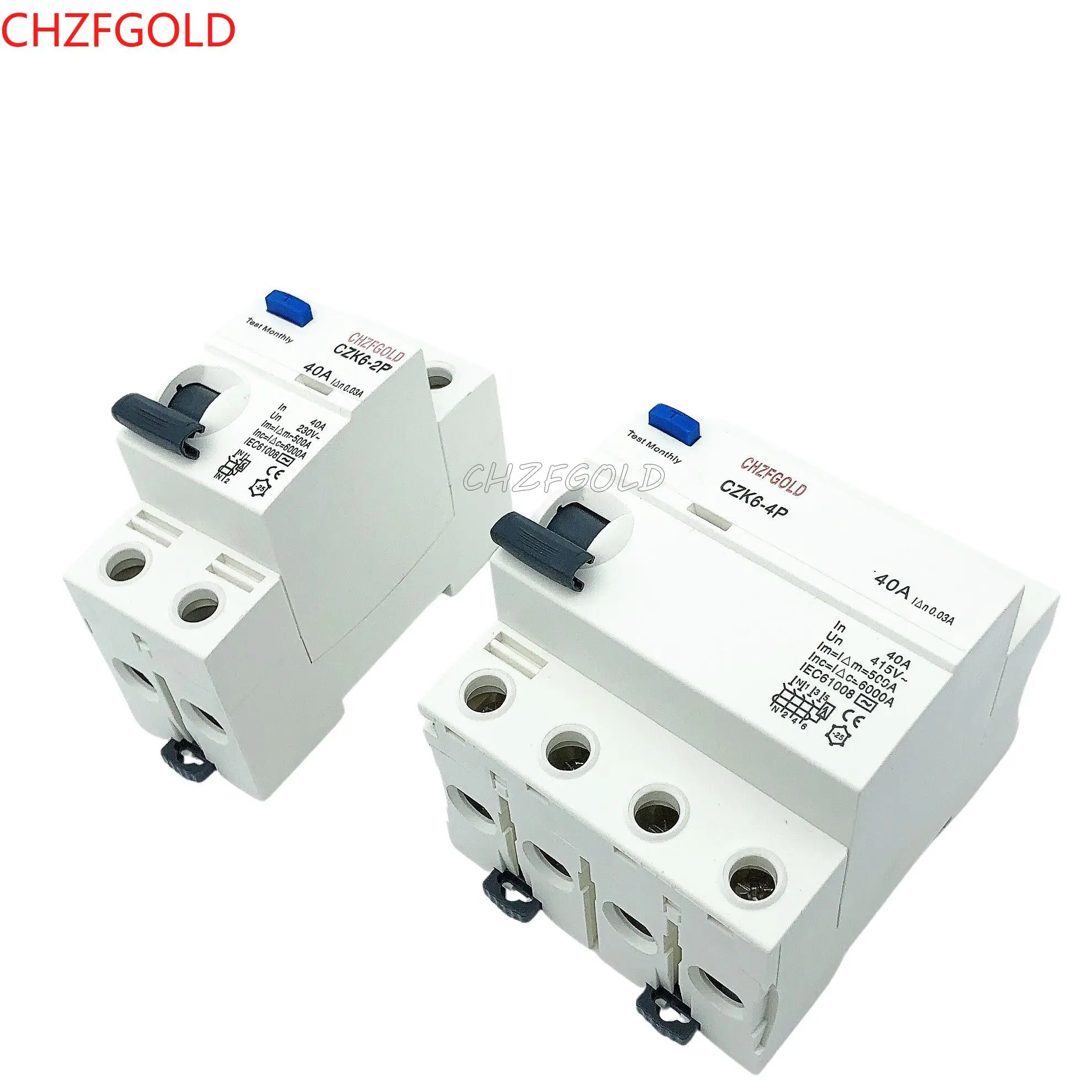CHZFGOLD 유형 B 누전 회로 차단기 RCCB RCD Din 레일 DC EKL6-100B 4P 40A 63A 30mA 10KA