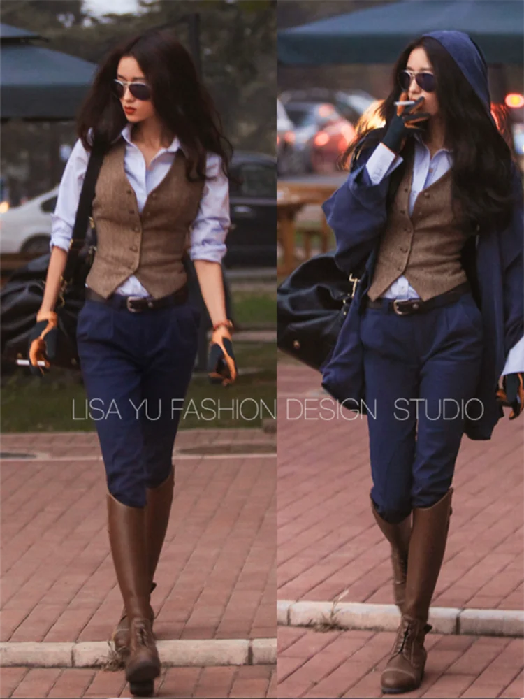 Women's Suit Vest Business Work Jacket Slim Fit Casual Herringbone Waistcoat Retro жилетка женская chalecos para mujeres 4