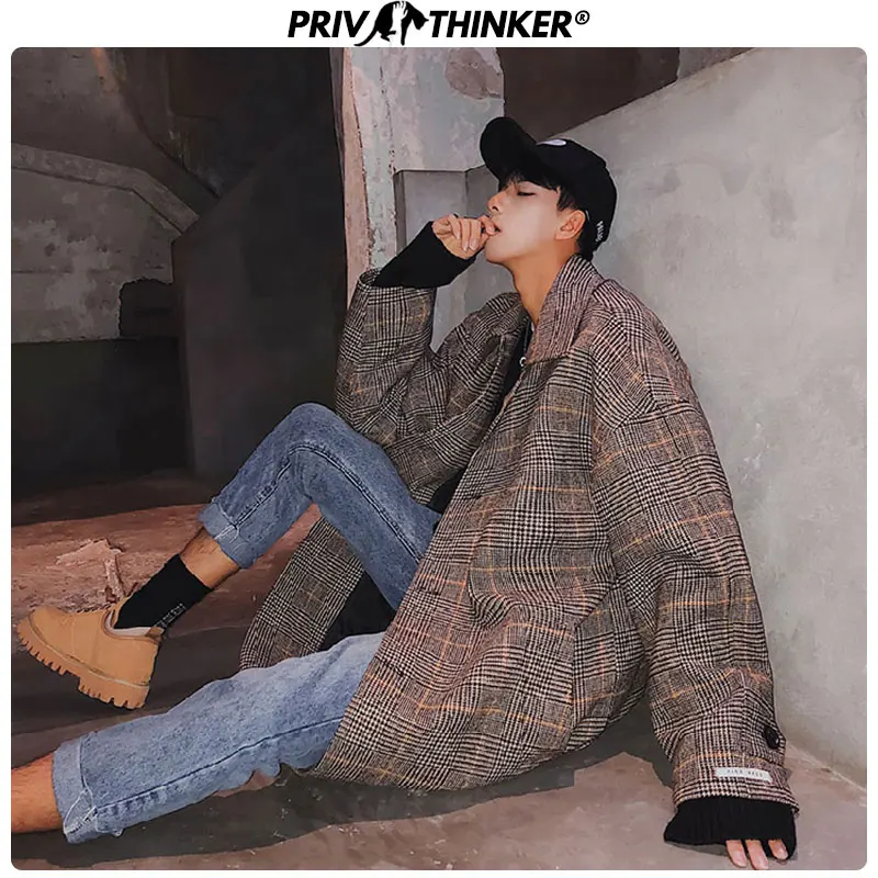 

Privathinker Men's Korean Long Thicken Windbreaker Wool Jacket Men Warm Jackets Coat Male Winter 2019 Coat Woolen Korean Version