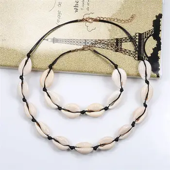 

Women Necklace Bracelet 2 pcs Natural Shell Jewelry Beach Seashell Choker Female Jewelry Men's Collar Girl Choker Gift Wholesale