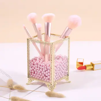 

Glass Makeup Brush Box Organizer Desktop Makeup Pearls Cosmetic Storage Brushes Box Case Stand Rack Cosmetic Storage Box Display