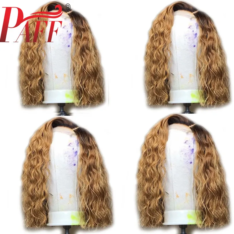 PAFF 13*4 покраска методом Омбре блонд Кружева передние парики Детские волосы короткие волосы боб бразильские волосы remy Свободные Волнистые бесклеевые человеческие волосы