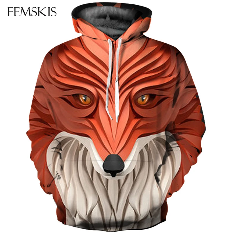 

FEMSKIS Autumn Newest Animal Fox 3D Printing Pullovers Hoodies Sweatshirt Men Women Fashion Hooded Sweatshirts Streetwear Tops