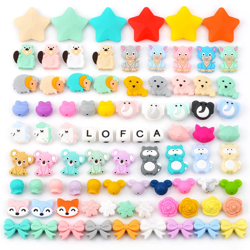 LOFCA 5 шт. силиконовые бусины с животным принтом Утепленные детские игрушки