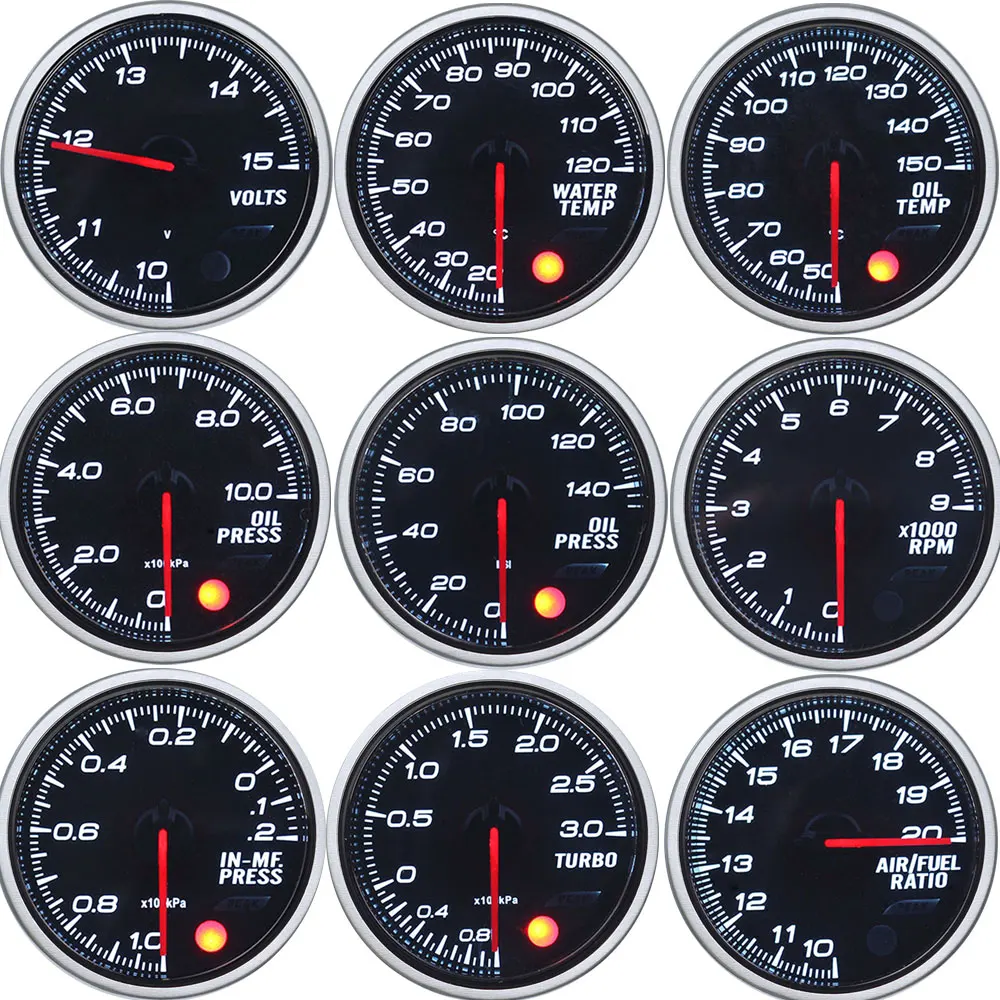2" 52mm 8 Colors LED Dual Display Tachometer Turbo Boost Water Temp Oil Pressure Gauge Voltmeter Air fuel Ratio EGT Car Meter tachometer gauge engine tachometer tachometer meter