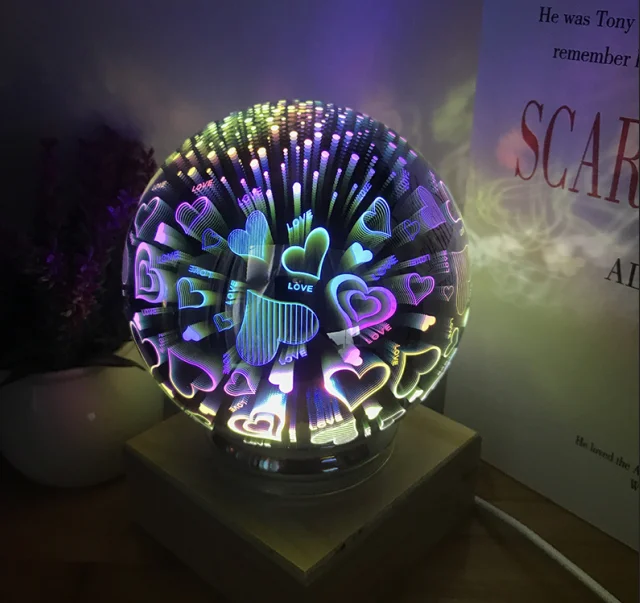 Heart 3D красочный волшебный хрустальный шар ночной Светильник USB настольная лампа различные узоры пара дома детские подарки - Испускаемый цвет: Heart