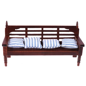 

Doll House Wooden Sofa with 4 Pillows For Dolls Children Role Play Toy Dollhouse Miniature 1:12 Miniature Furniture Toys