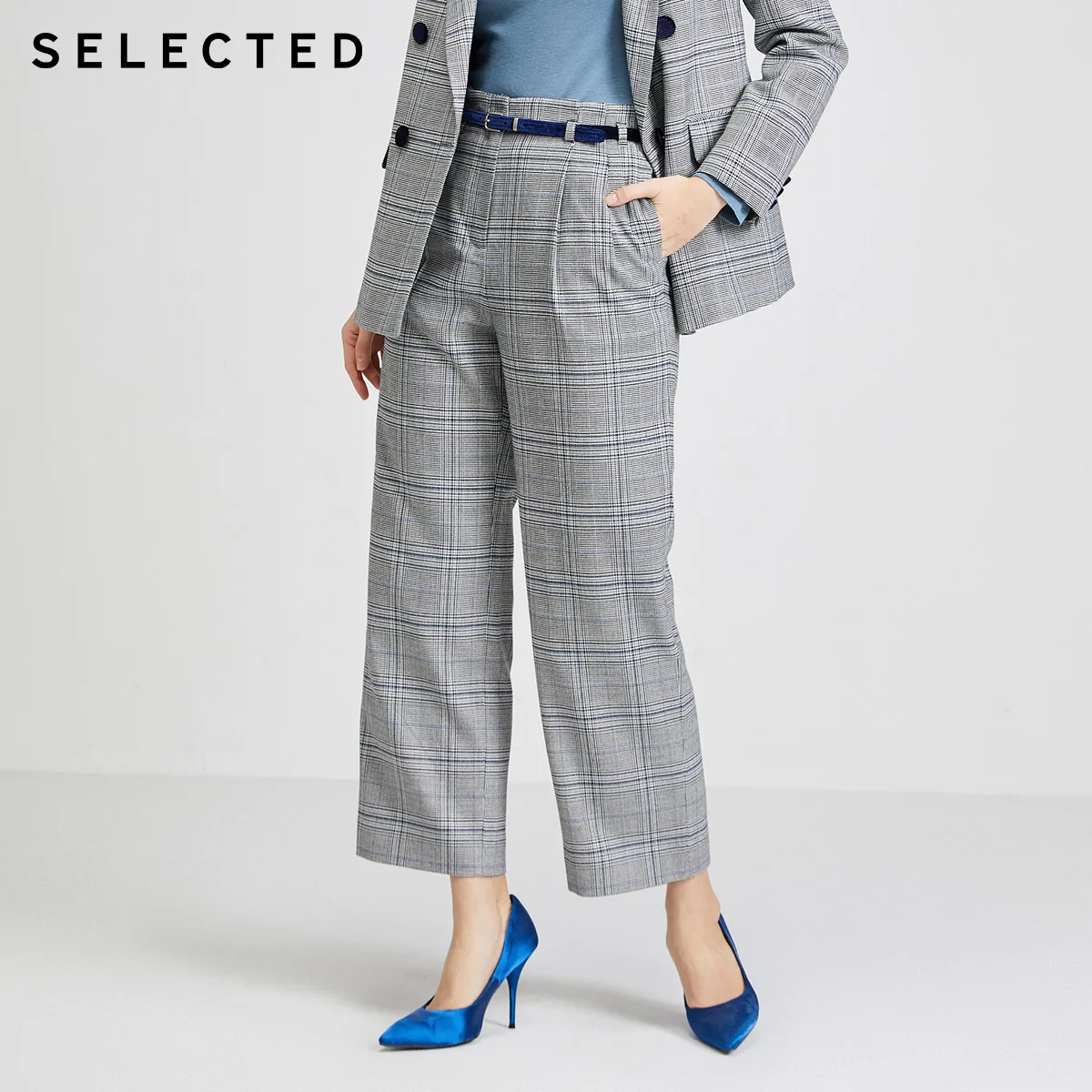 SELECTED Women's Loose Fit Checked Wide-leg Pants S|420118508 | Женская одежда