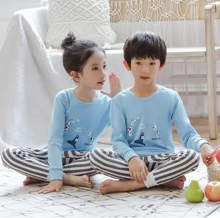 Детский пижамный комплект; хлопковая зимняя теплая домашняя одежда для маленьких мальчиков и девочек; Пижама с героями мультфильмов; комплект из 2 предметов с длинными рукавами - Цвет: style 5