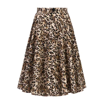 

2019 Spring Animal Print Leopard Skirt Women Ladies Pleated Midi Skirt Floral Print Plus Size Sexy High Waist Swing Pinup Skirts