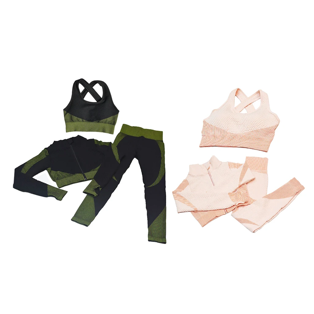 Women Seamless Yoga Crop Top Leggings Bra Pants Sports Gym Set Suit Tracksuit