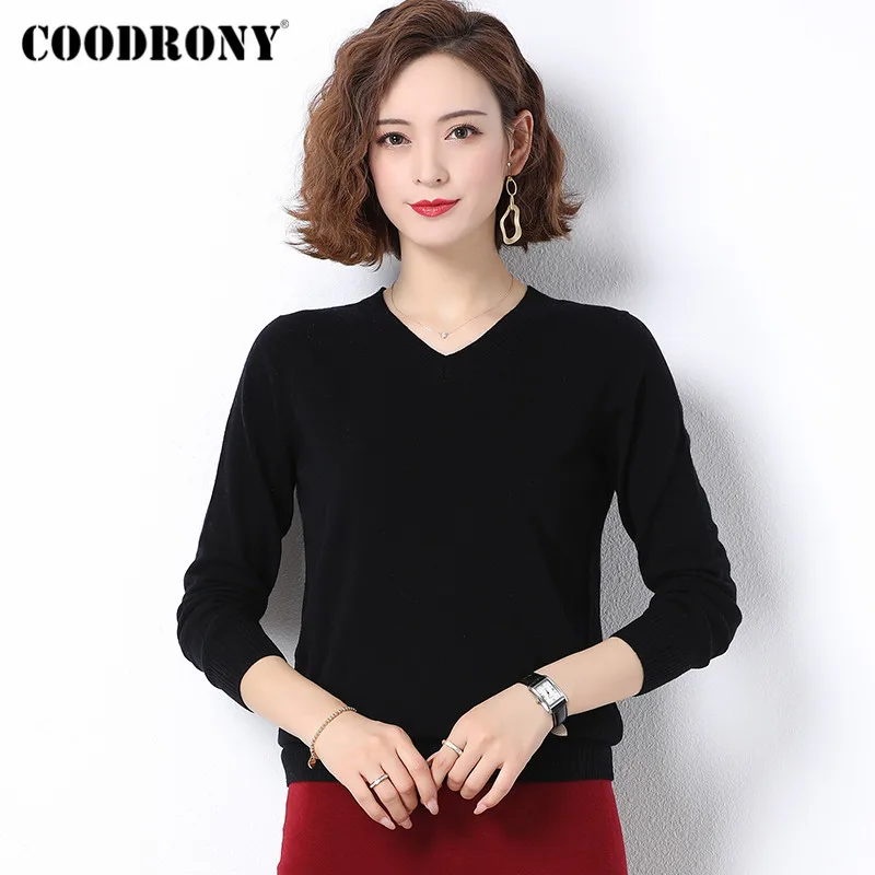 COODRONY Women Casual Pure Merino Wool Sweaters V-Neck Soft Cashmere Knitted Pullover Jumpers Female W1009