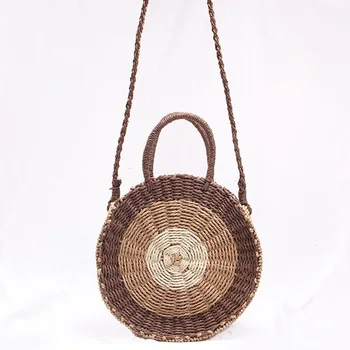 

Women Colorblock Round Straw Handbag Rattan bag Handmade Shoulder Bag Summer Beach Bag Messenger Totes Sac a Main Bolsas Feminin